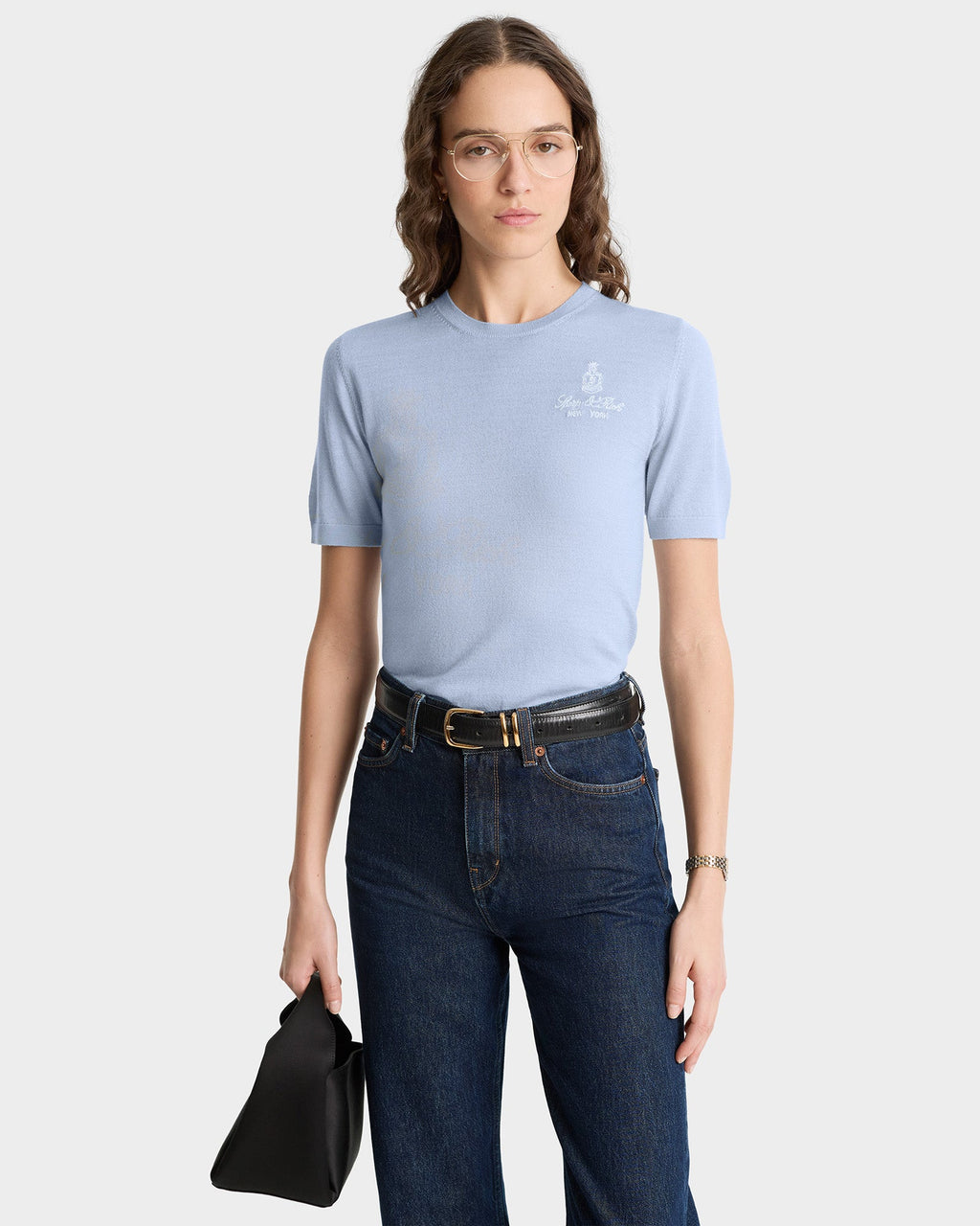 Vendome SS Merino Sweater - Ciel/White