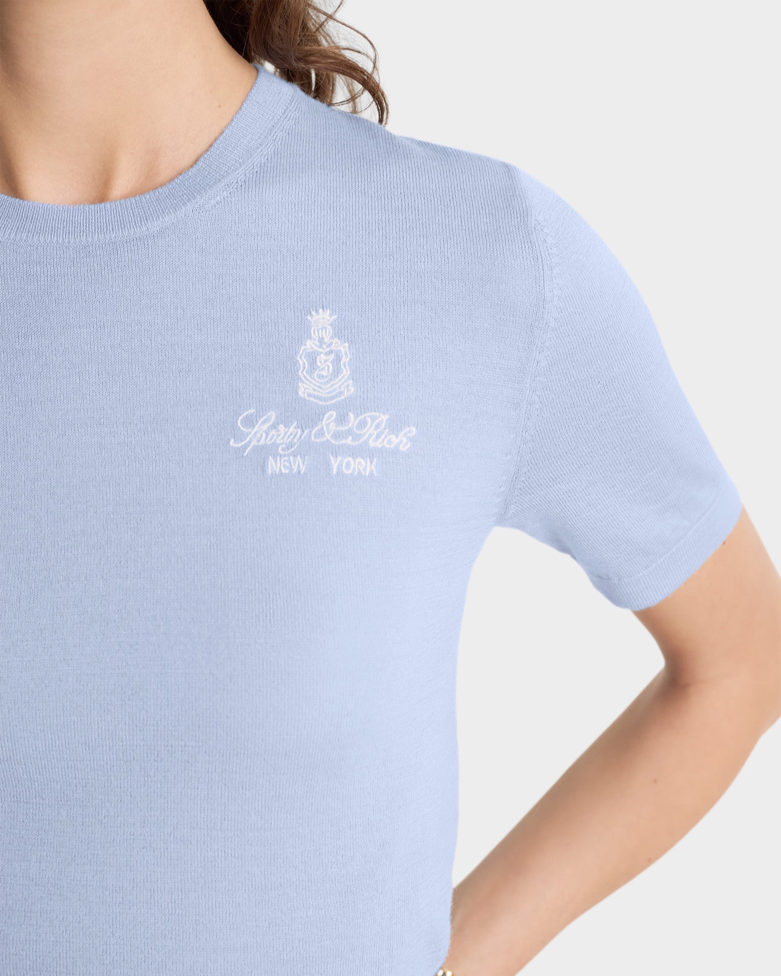 Vendome SS Merino Sweater - Ciel/White