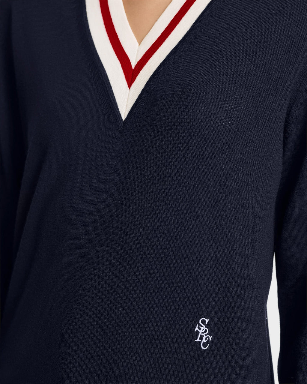 SRC Minimalist V-Neck Sweater - Navy/Ecru/Ruby