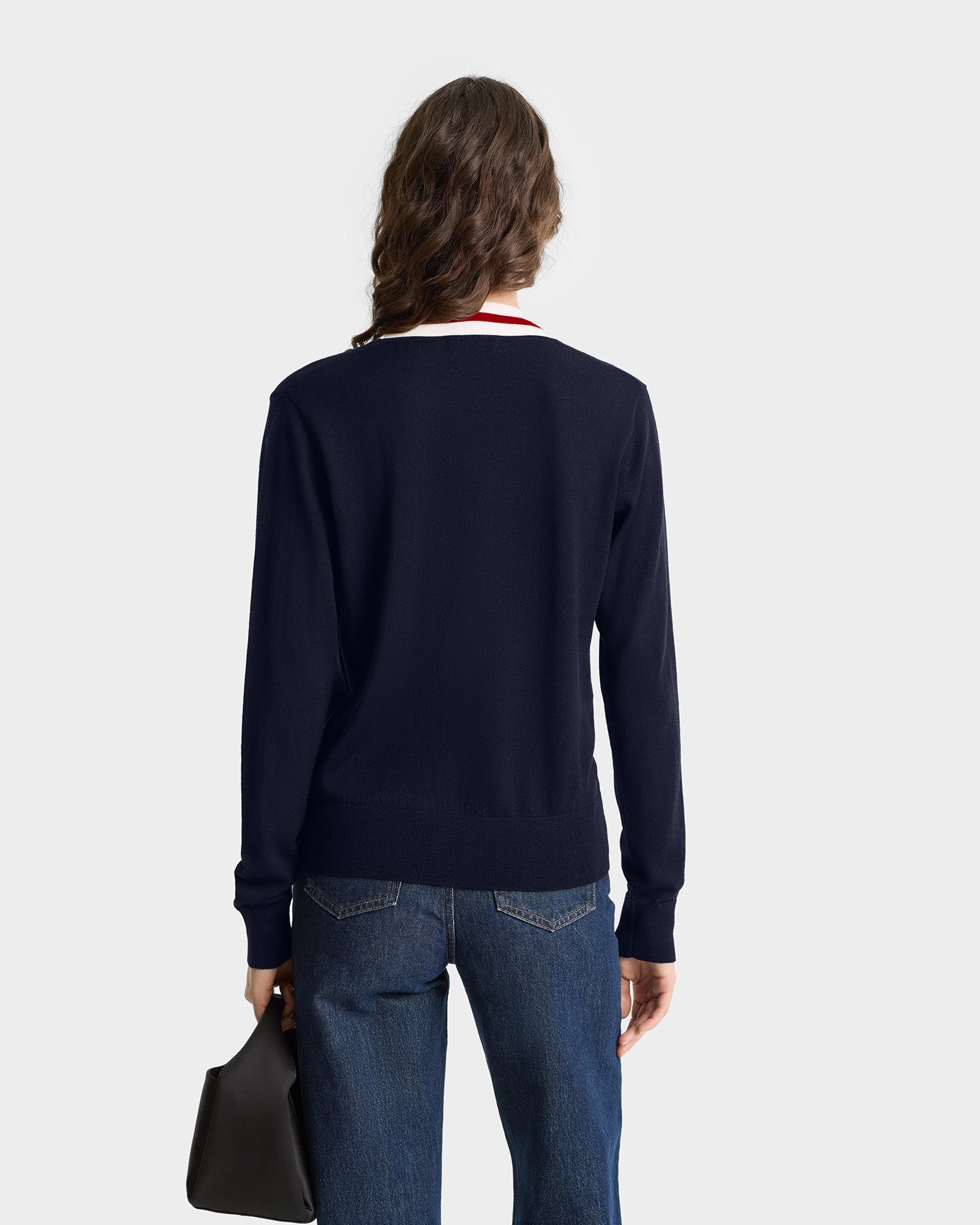 SRC Minimalist V-Neck Sweater - Navy/Ecru/Ruby