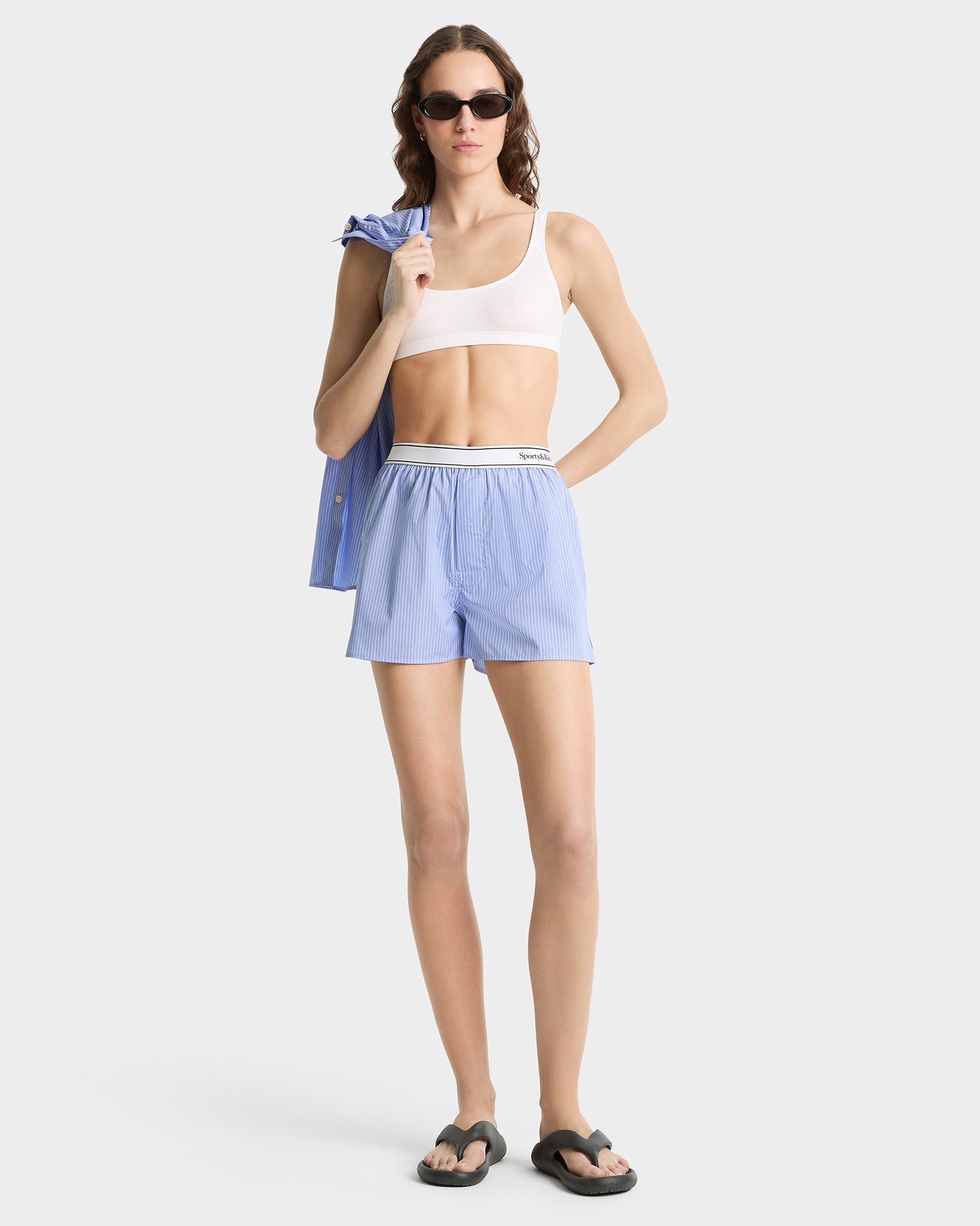 Serif Logo Boxer Short - Light Blue Striped/White