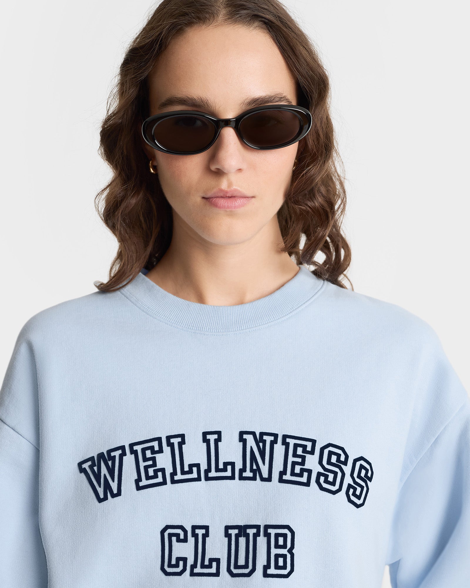 Wellness Club Flocked Crewneck - Ciel/Dark Navy