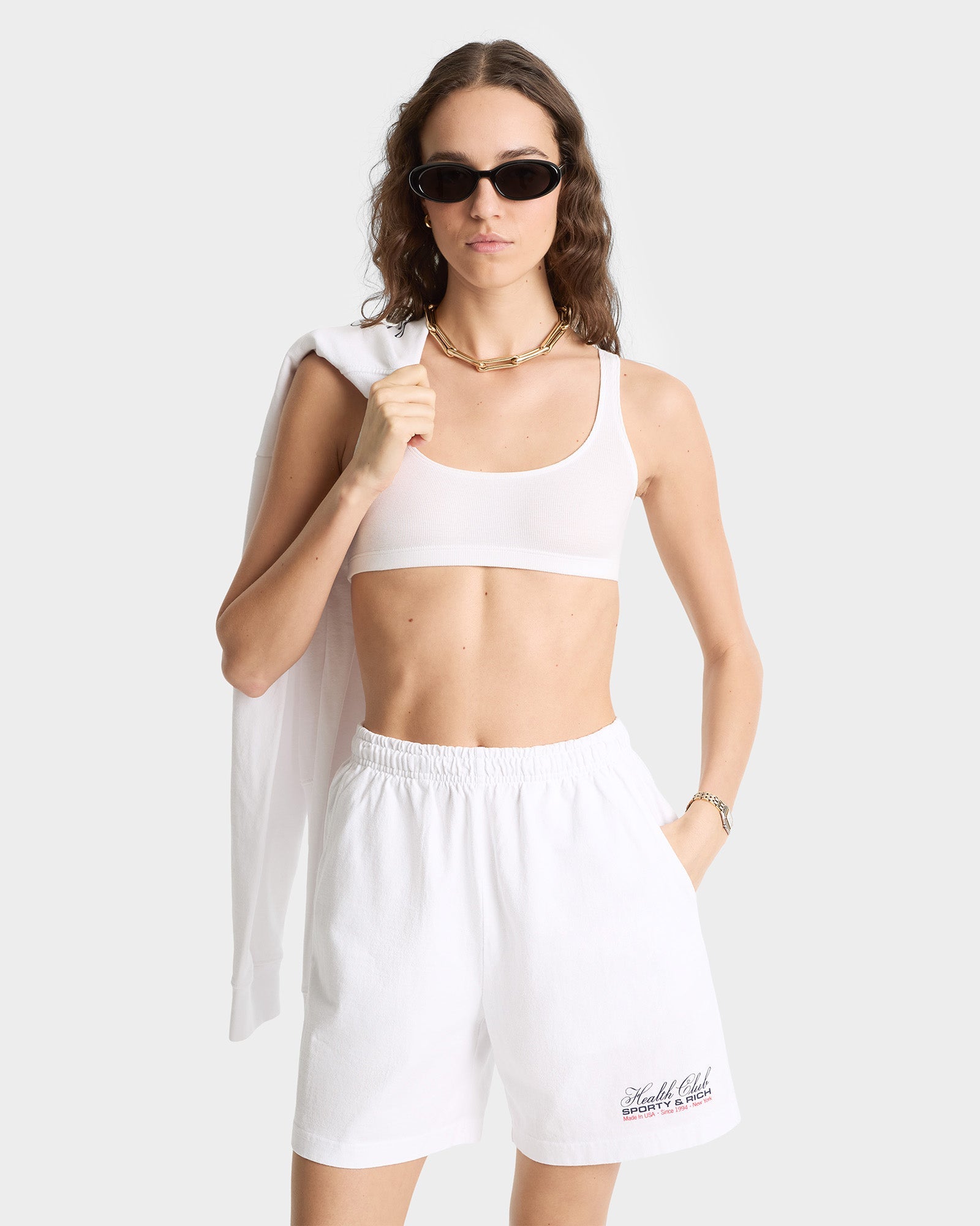 Made In USA Gym Short - White/Navy/Fire Red