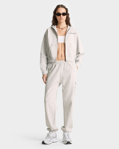 NY Health Club Cropped Zip Hoodie - Heather Gray/Navy