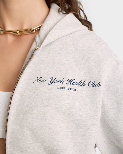 NY Health Club Cropped Zip Hoodie - Heather Gray/Navy