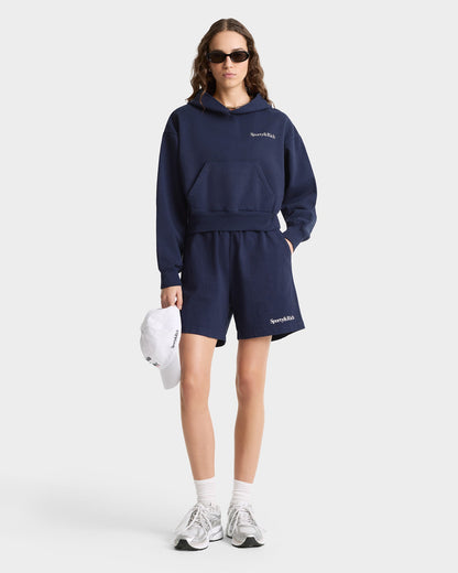 Health is Wealth Cropped Hoodie - Navy/White/Fire Red