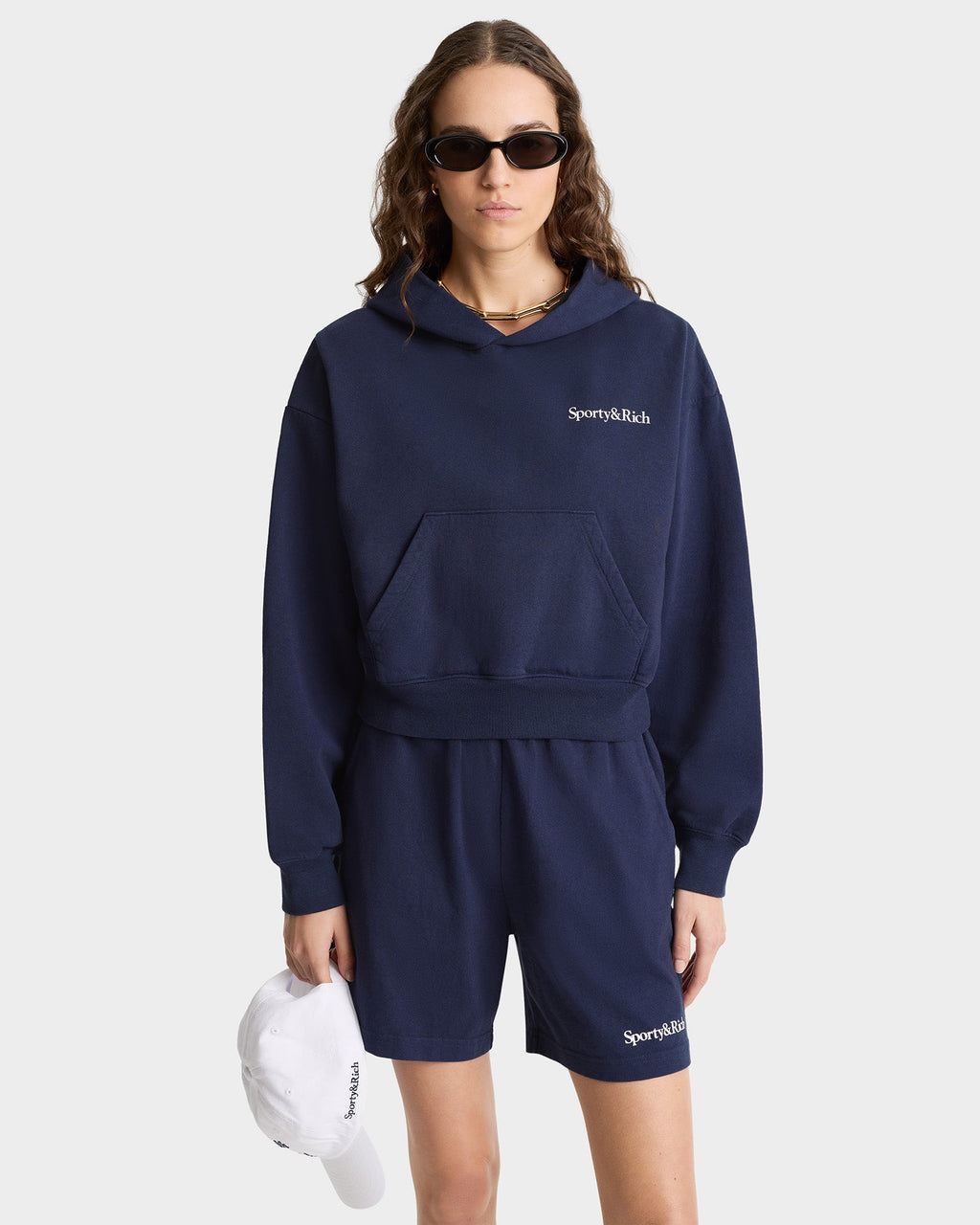 Health is Wealth Cropped Hoodie - Navy/White/Fire Red