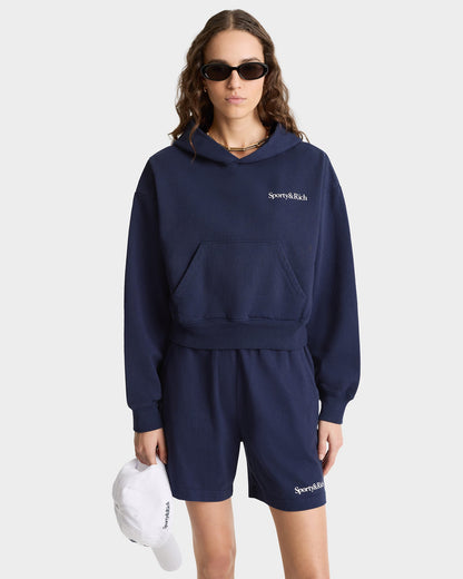 Health is Wealth Cropped Hoodie - Navy/White/Fire Red
