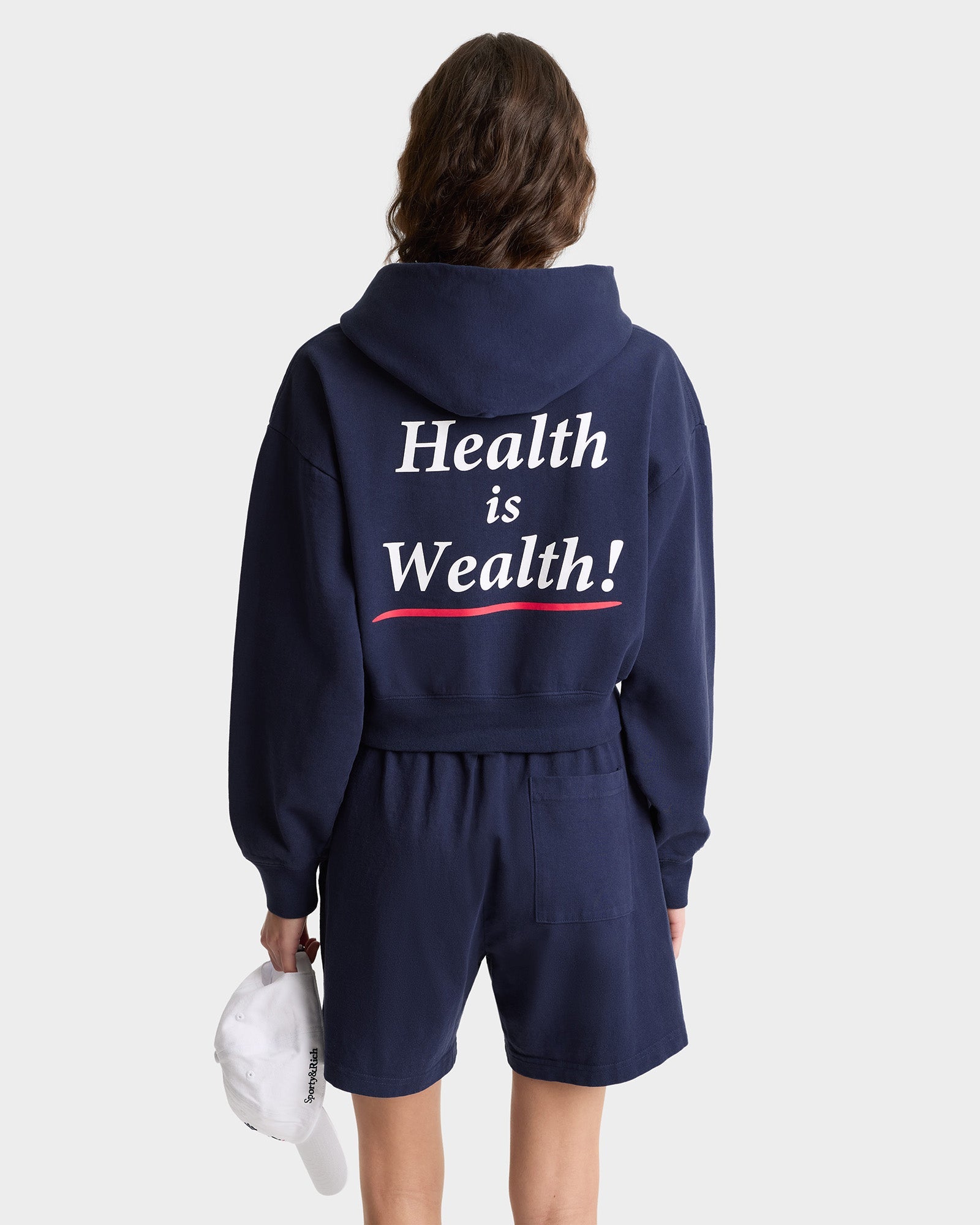 Health is Wealth Cropped Hoodie - Navy/White/Fire Red