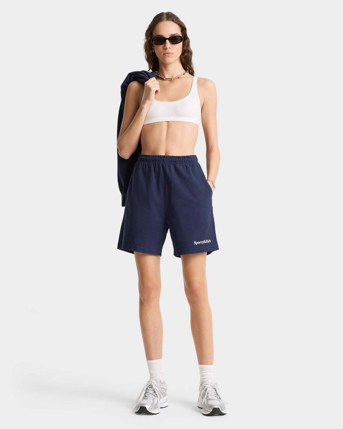 Serif Logo Gym Short - Navy/White