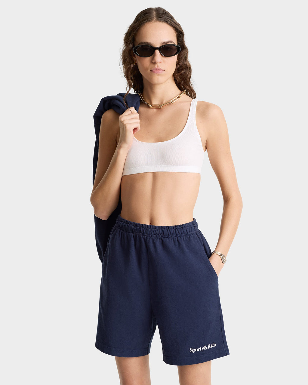 Serif Logo Gym Short - Navy/White