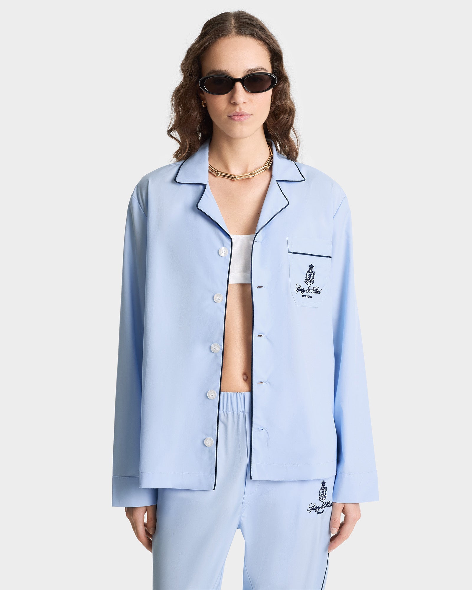 Vendome Pyjama Shirt - Ciel/Navy