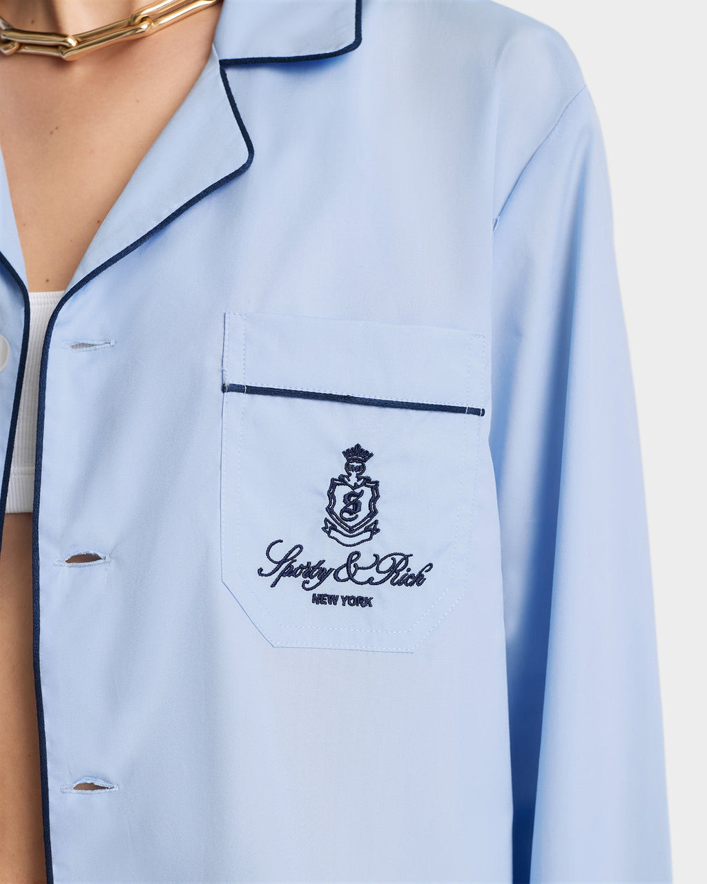 Vendome Pyjama Shirt - Ciel/Navy