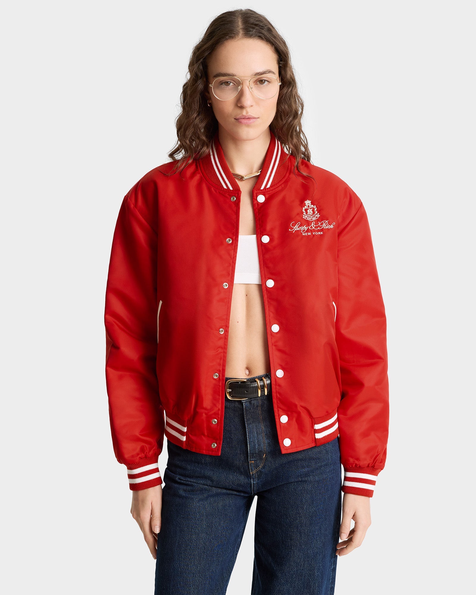 Vendome Nylon Varsity Jacket - Fire Red/White