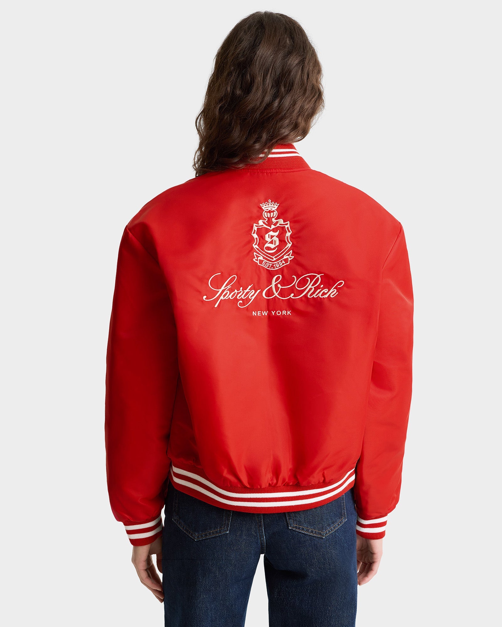 Vendome Nylon Varsity Jacket - Fire Red/White