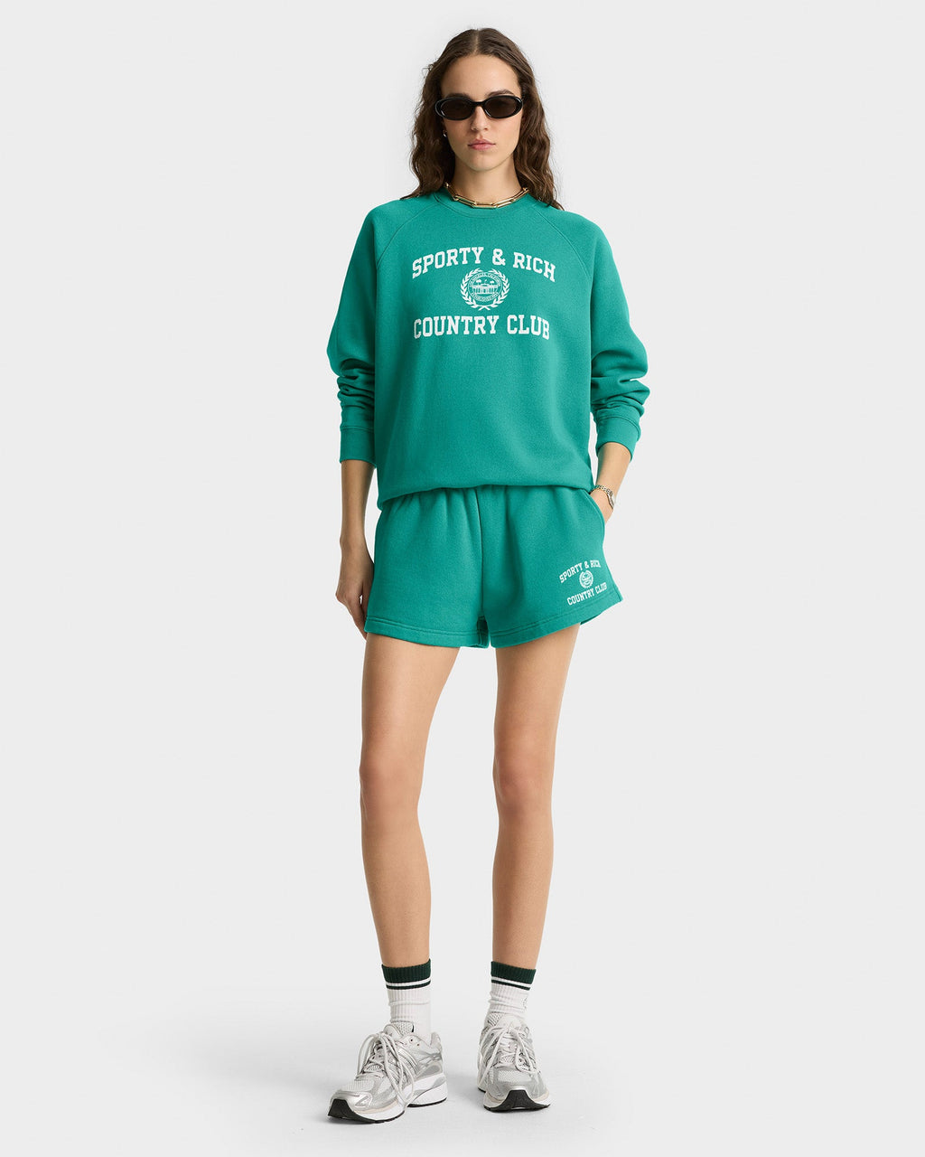 Varsity Crest Soft Crewneck - Spring Green/White