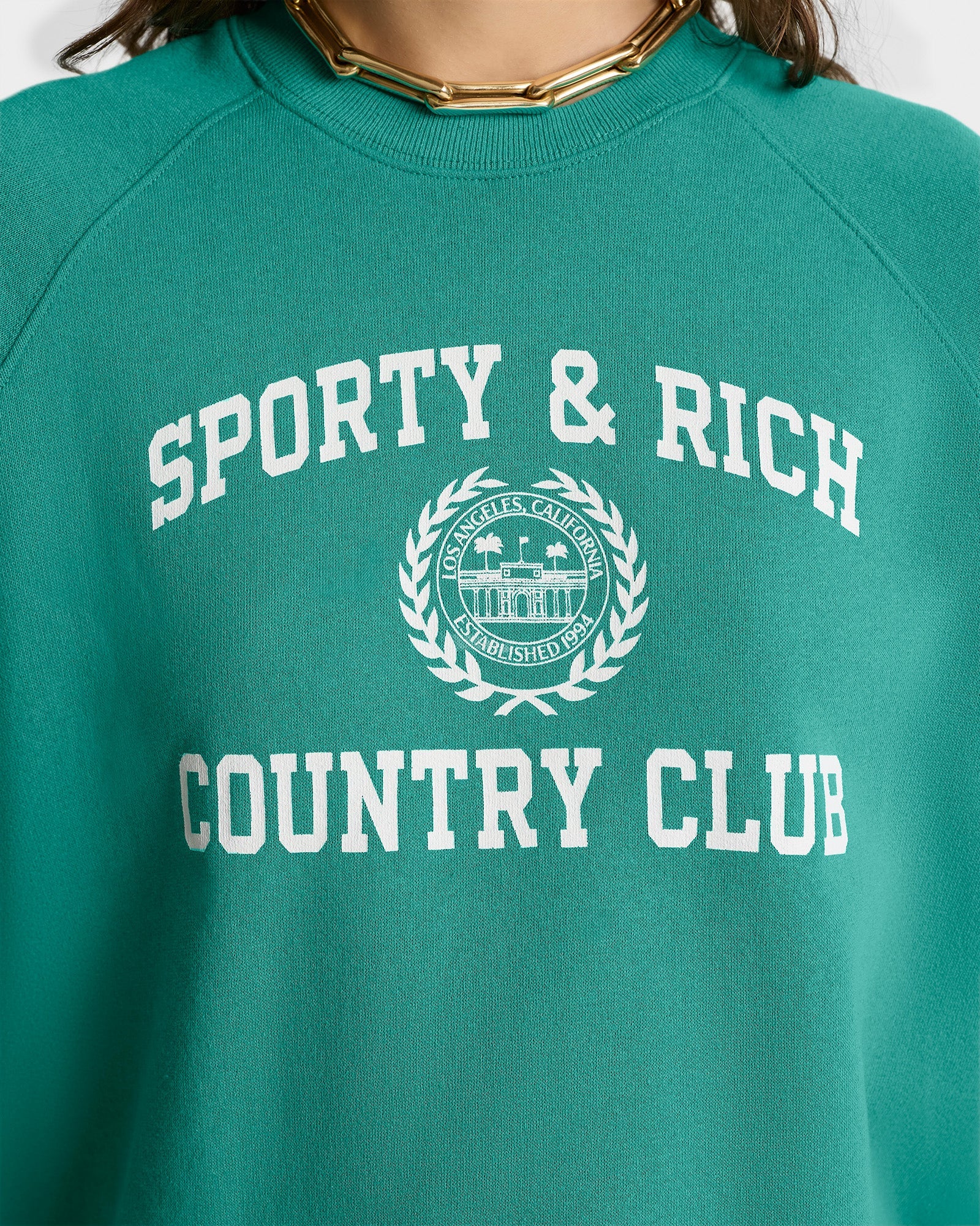 Varsity Crest Soft Crewneck - Spring Green/White