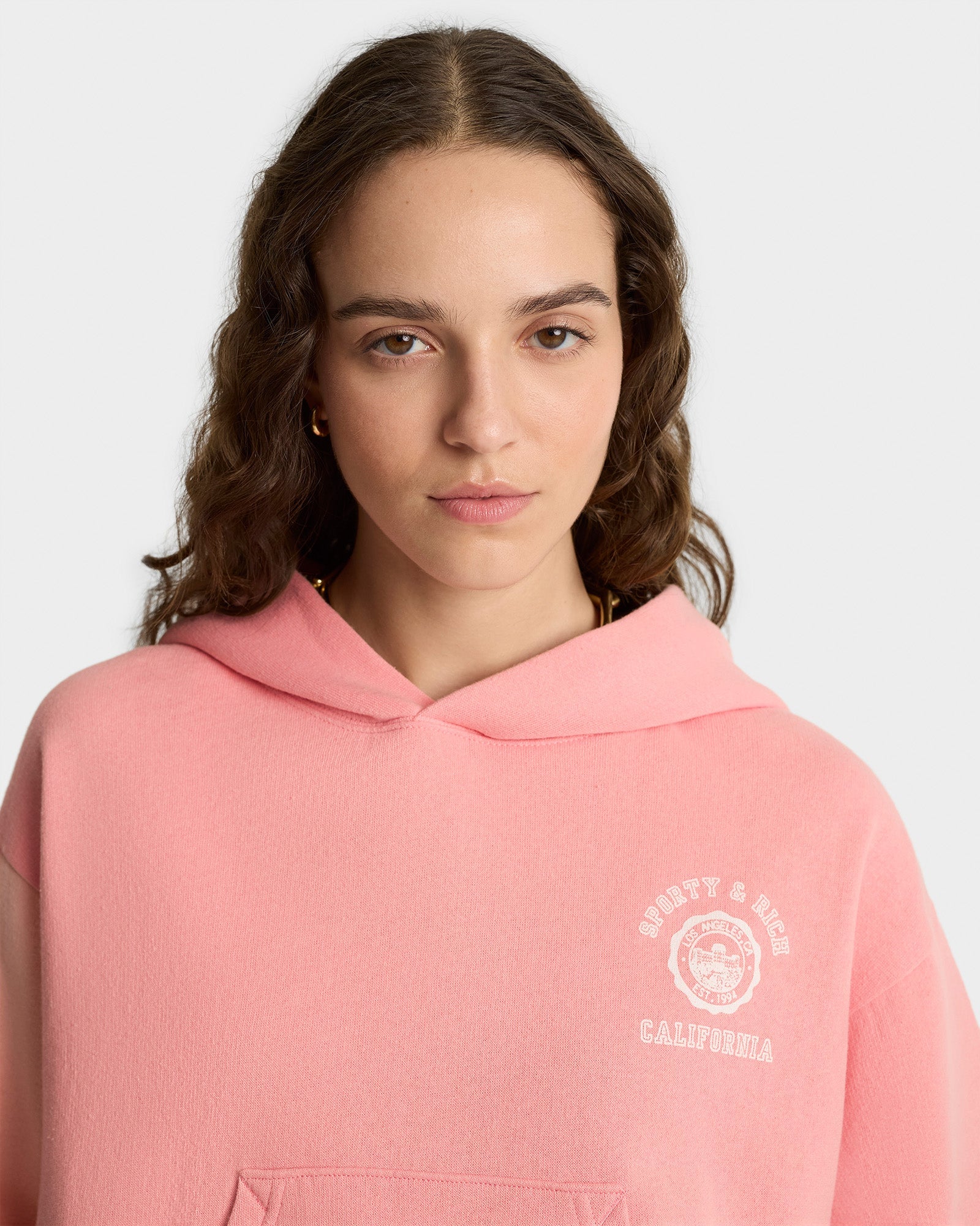 California Emblem Soft Cropped Hoodie - Carnation/White