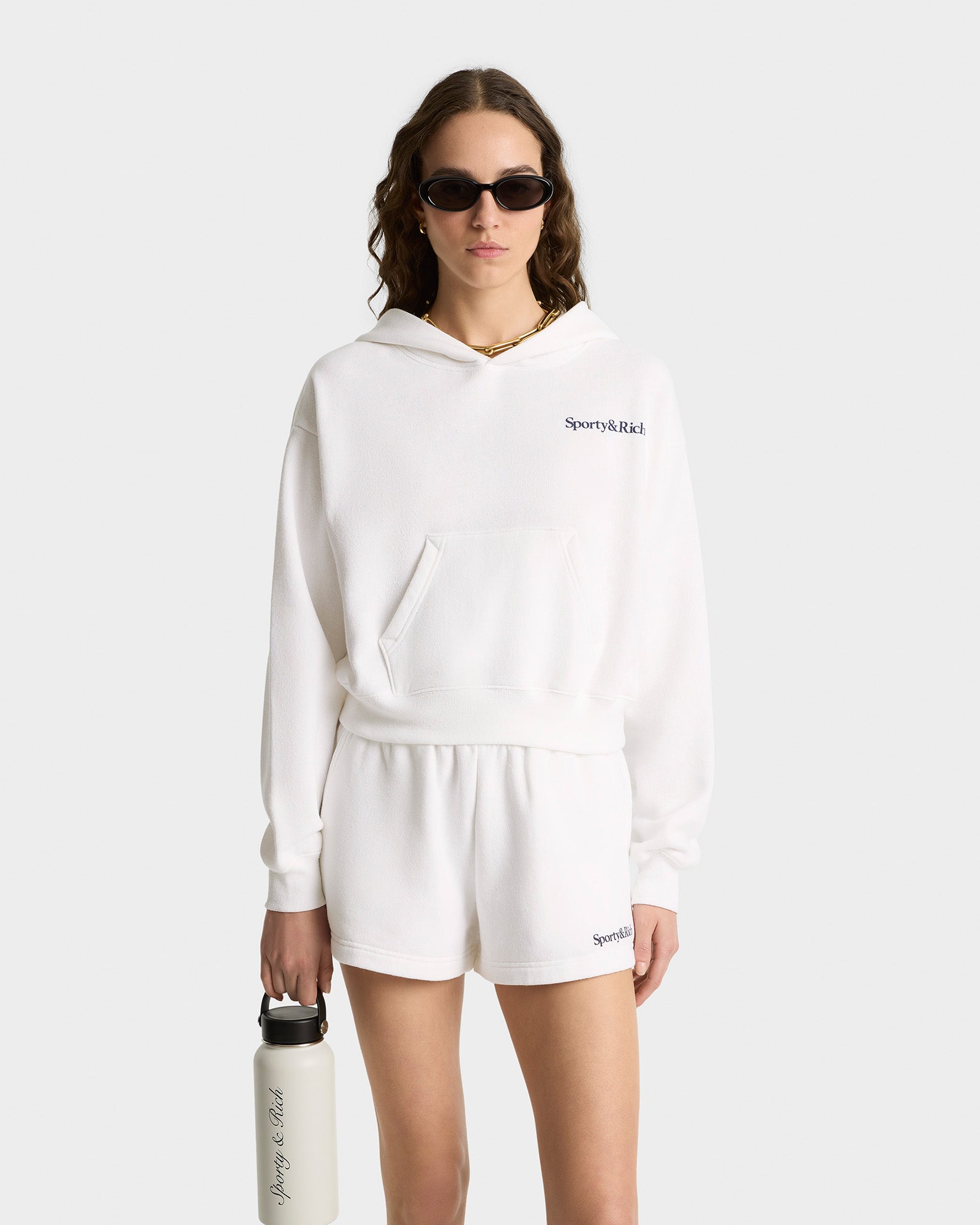 Health Is Wealth Soft Cropped Hoodie - White/Navy