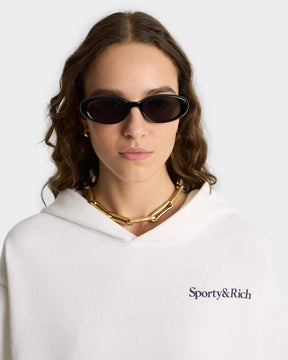Health Is Wealth Soft Cropped Hoodie - White/Navy