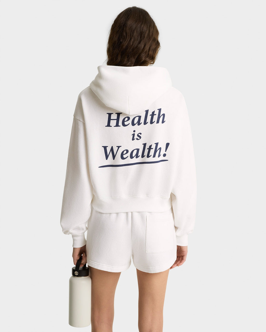 Health Is Wealth Soft Cropped Hoodie - White/Navy