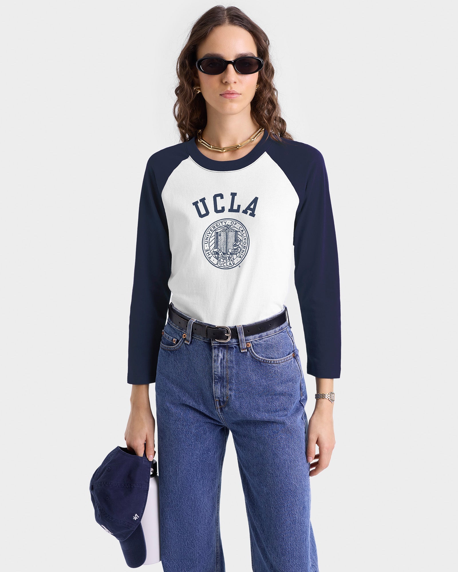 UCLA Crest Baseball Tee - White/Navy