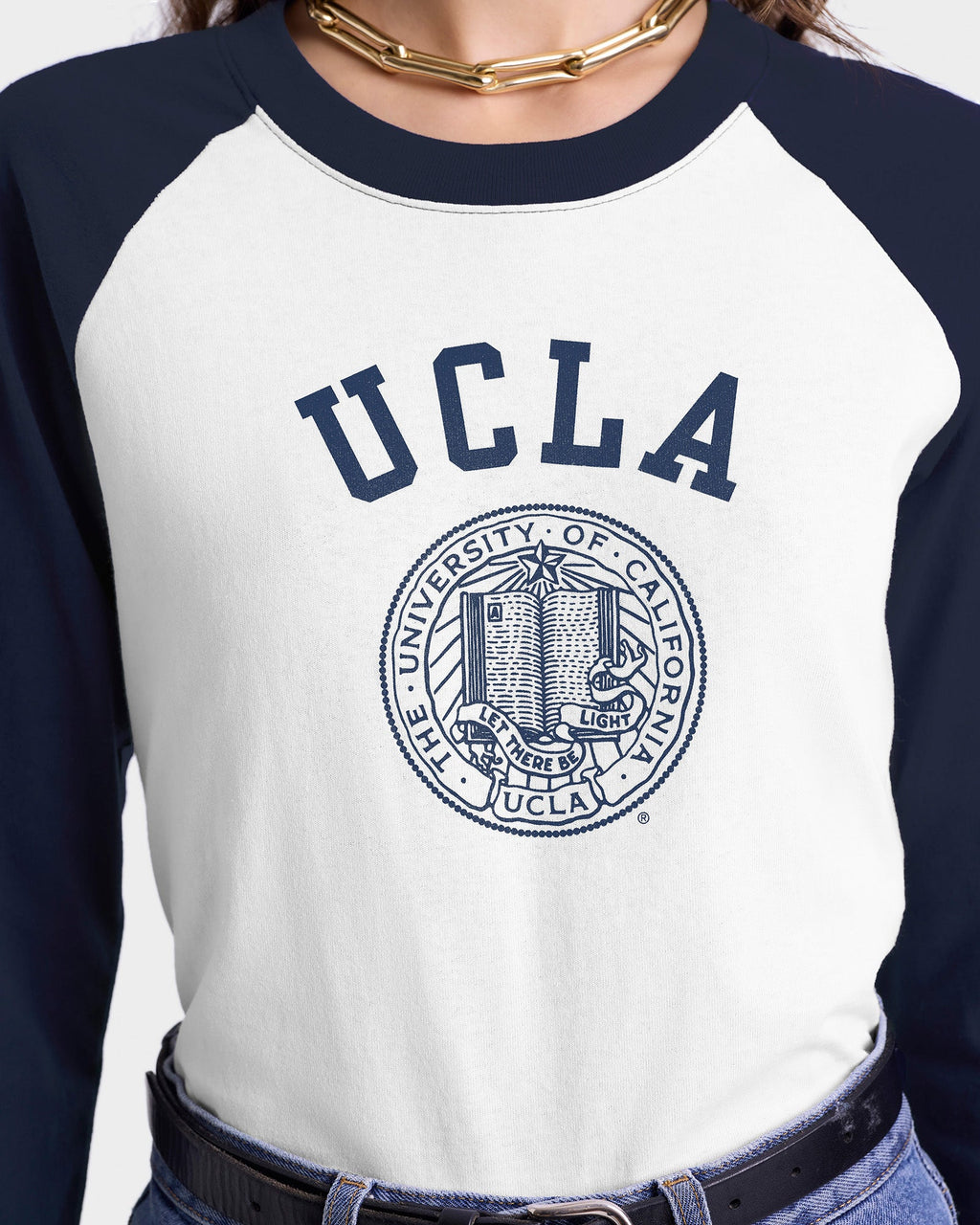 UCLA Crest Baseball Tee - White/Navy
