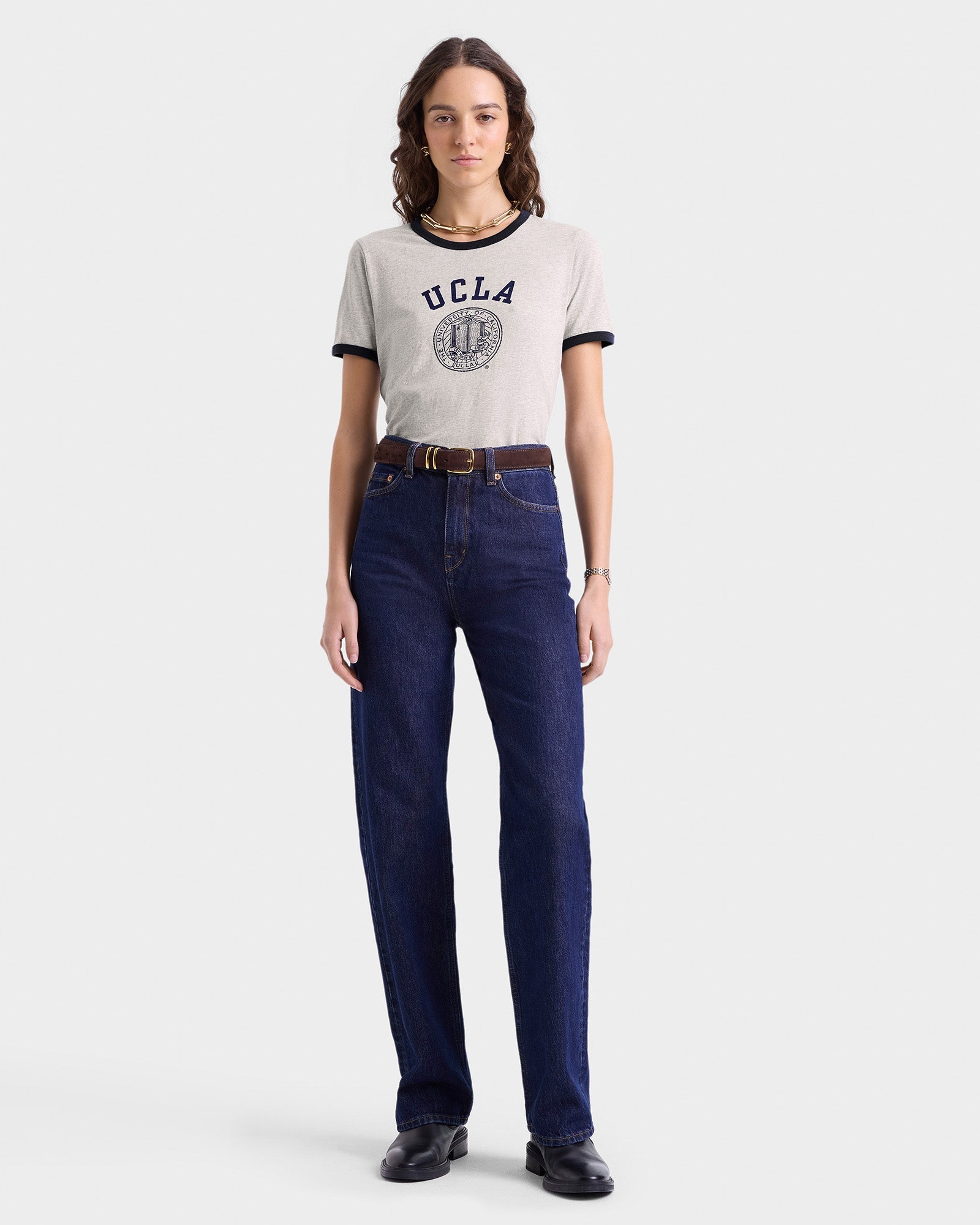 UCLA Crest Ringer Tee - Heather Gray/Navy