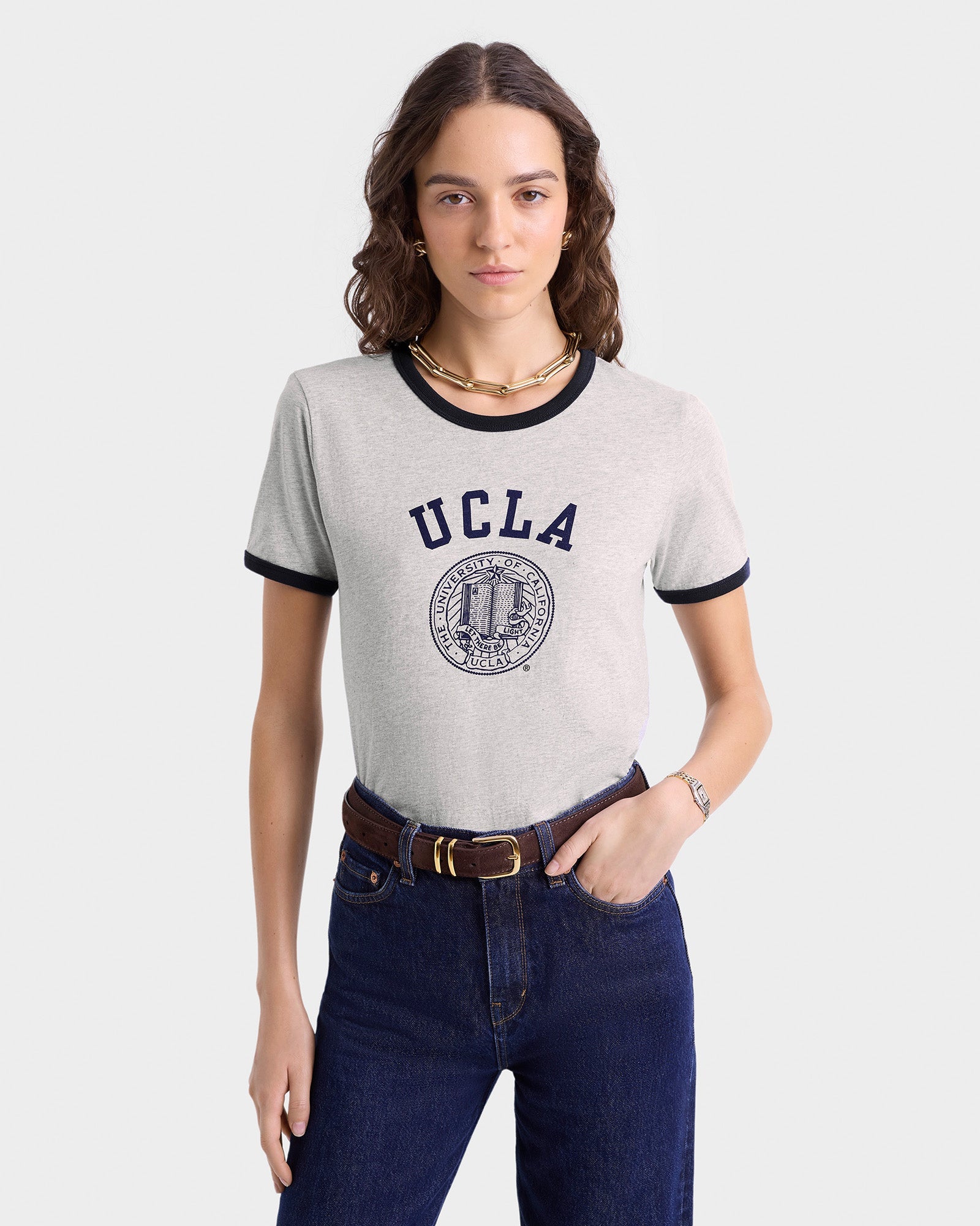 UCLA Crest Ringer Tee - Heather Gray/Navy