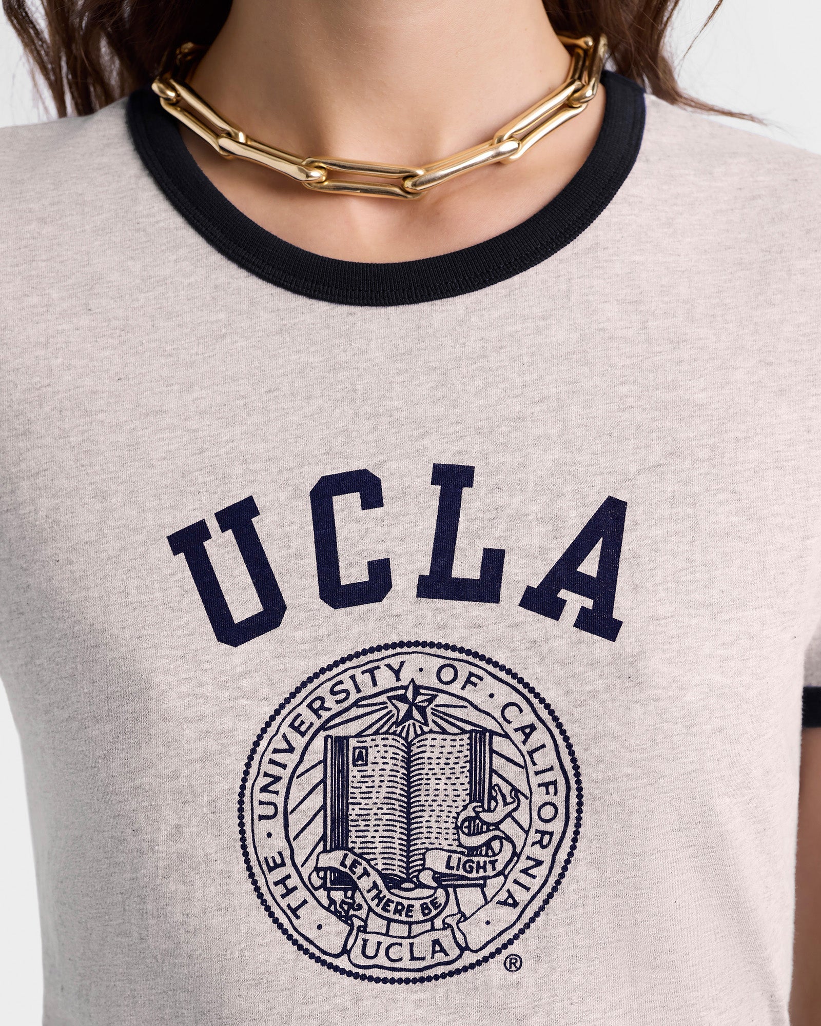 UCLA Crest Ringer Tee - Heather Gray/Navy