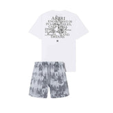 AMIRI Scripted Wings Co-ord Set (White Graphic Tee & Grey Patterned Shorts)