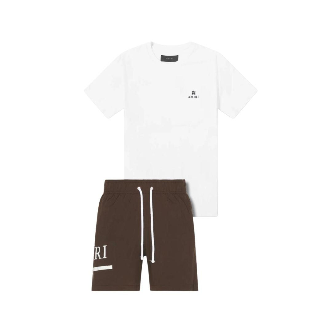 AMIRI Contrast Core Co-ord Set (White Tee & Brown Shorts)