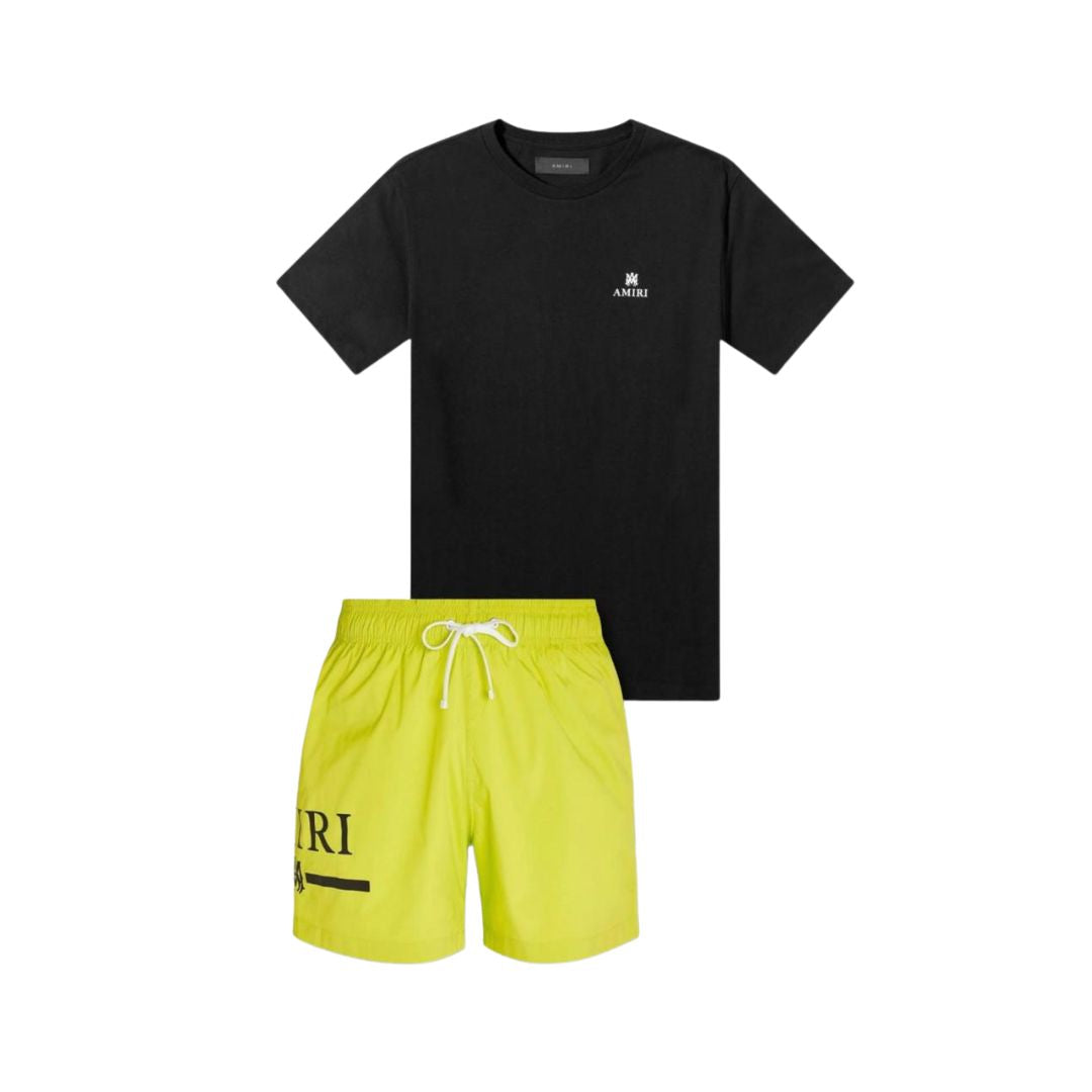 AMIRI Neon Edge Co-ord Set (Black Tee & Fluorescent Yellow Shorts)