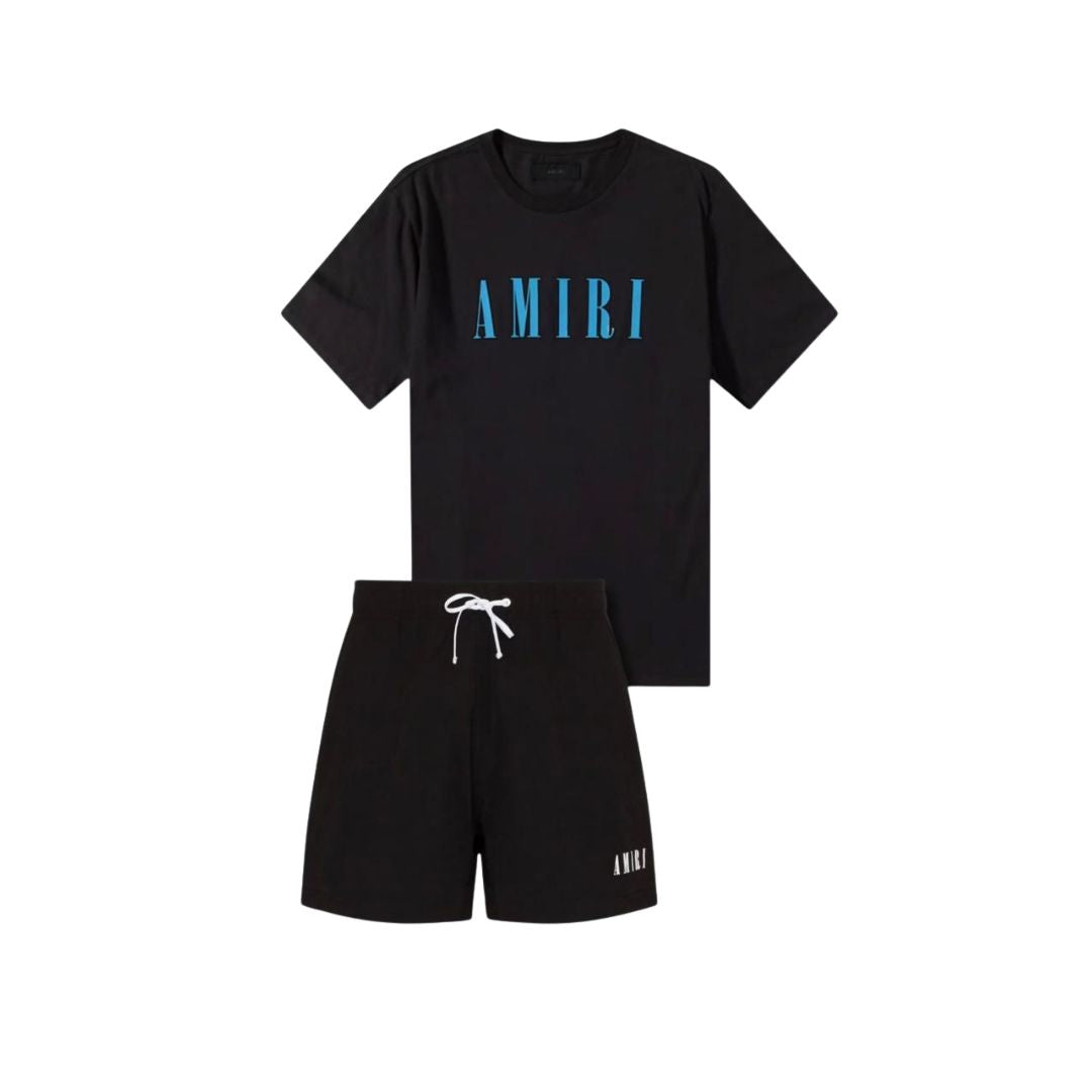 AMIRI Black Logo Tee & Shorts Co-ord Set – Blue Letter Edition
