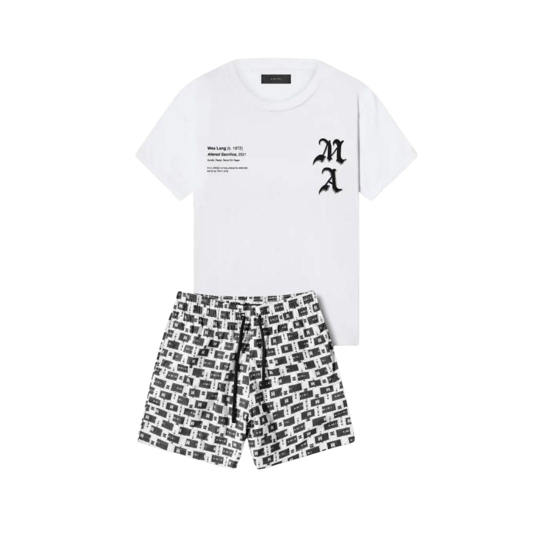 AMIRI White Graphic Tee & Monogram Shorts Co-ord Set