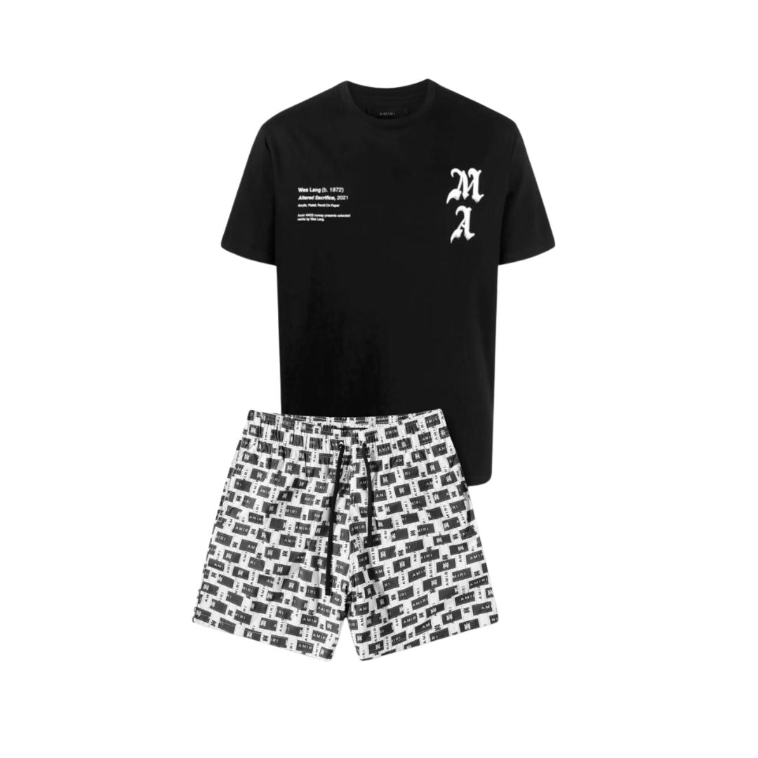 AMIRI Black Gothic Tee & Monogram Print Shorts Co-ord Set