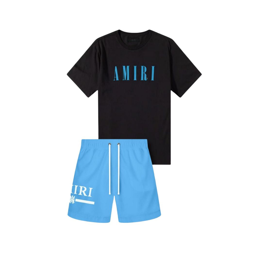 AMIRI Black & Sky Blue Logo Co-ord Set