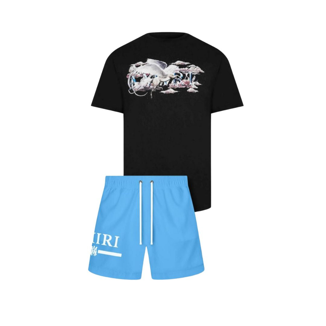 AMIRI Crane Graphic Tee & Sky Blue Shorts Co-ord Set