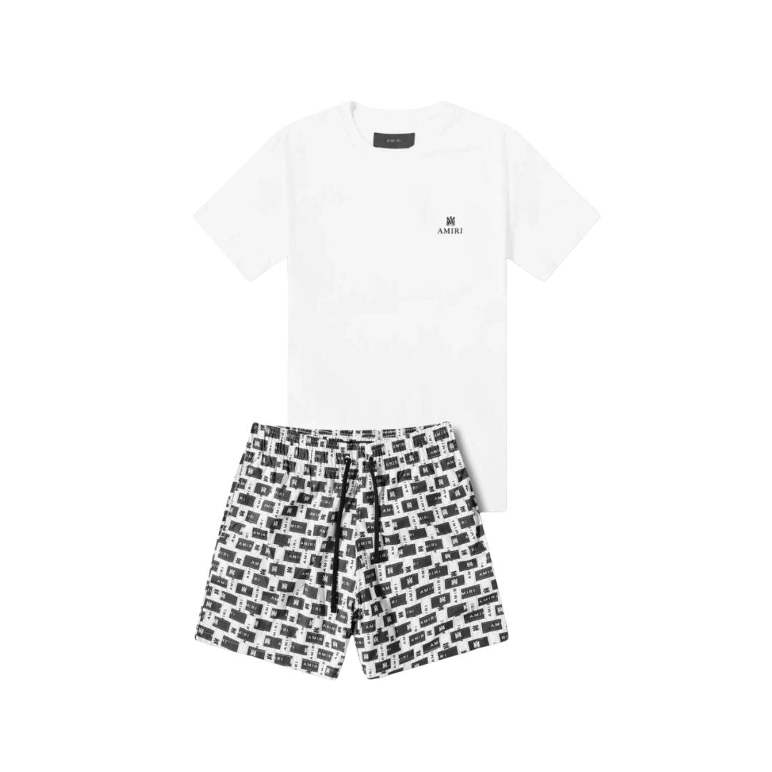 AMIRI White Logo Tee & Monogram Print Shorts Co-ord Set