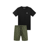 AMIRI Black Logo Tee & Green Monogram Print Shorts Co-ord Set