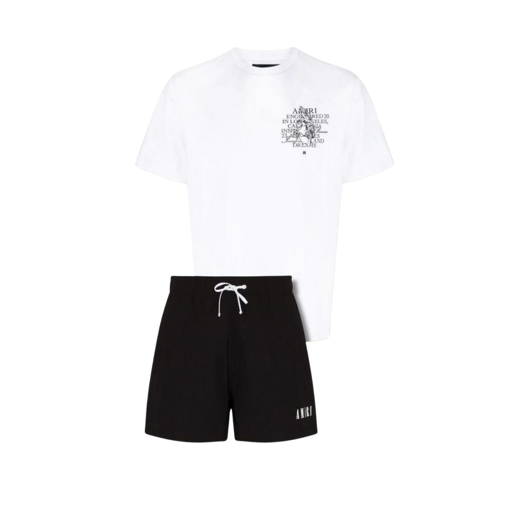 AMIRI White Insanity & Dreams Graphic Tee & Black Shorts Co-ord Set