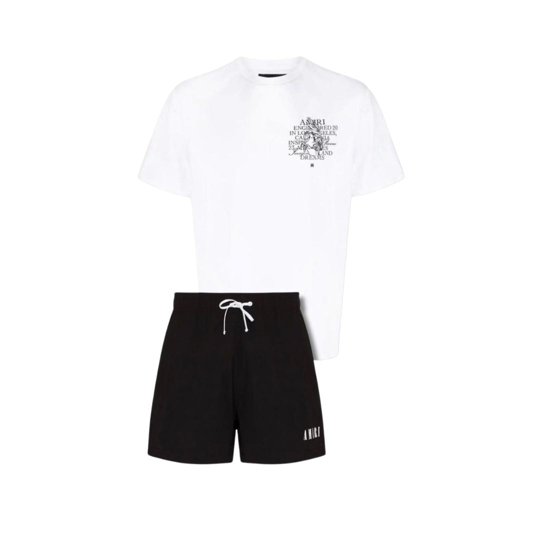 AMIRI Insanity & Dreams White Graphic Tee & Black Shorts Co-ord Set