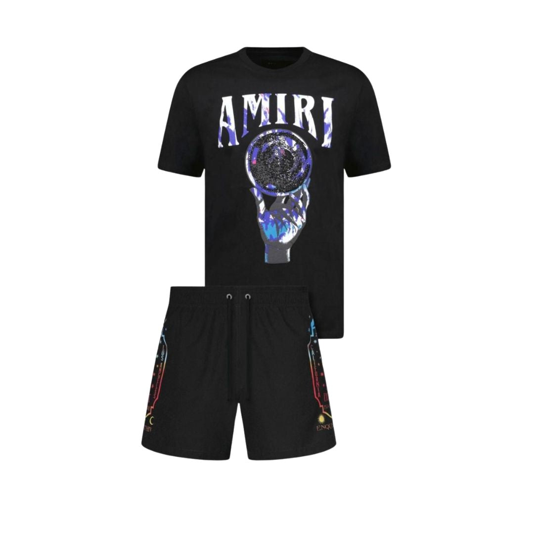AMIRI Holographic Crystal Ball Graphic Tee & Shorts Co-ord Set