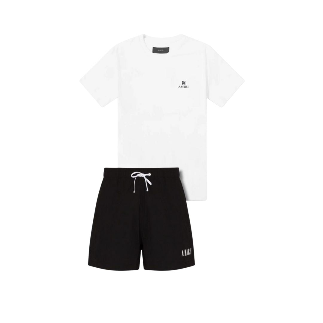 AMIRI White Logo Tee & Black Shorts Co-ord Set