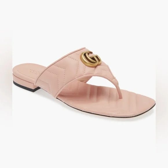 Gucci GG Marmont Pink Quilted Leather Thong Sandals