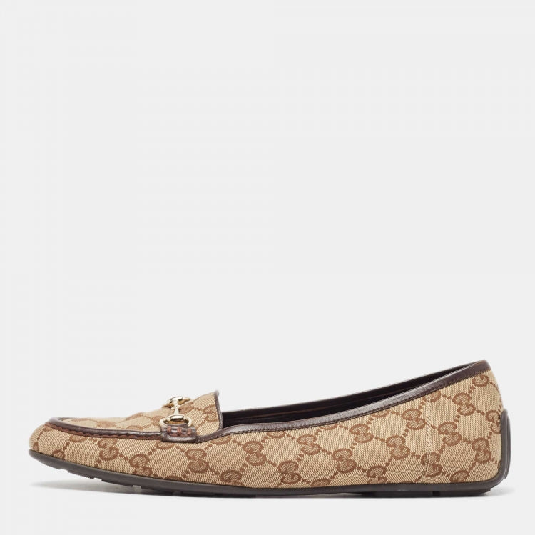 Gucci GG Canvas Horsebit Driving Loafers – Beige/Brown