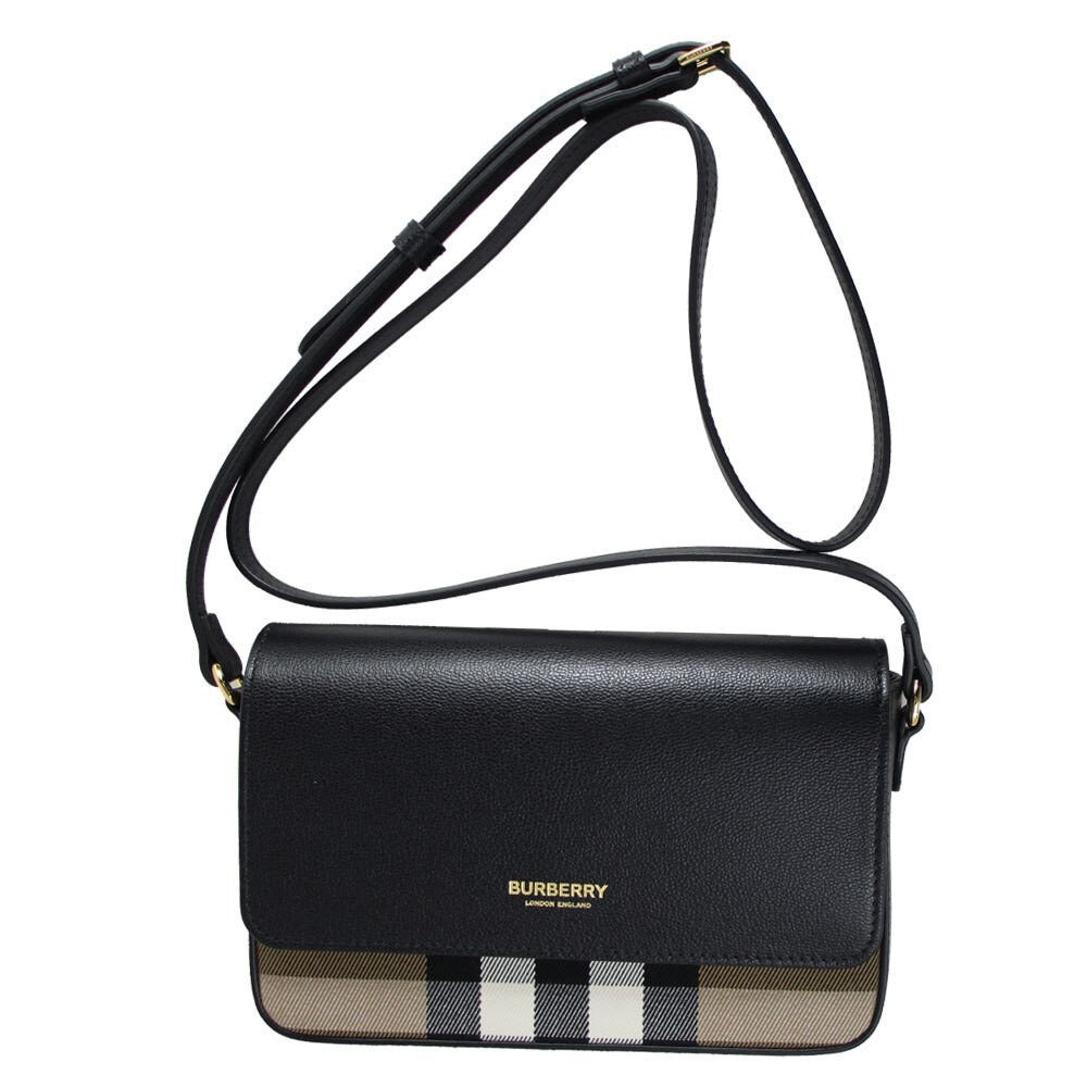 Burberry Check & Leather Crossbody Bag – Black