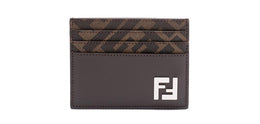 Fendi Monogram Leather Card Holder with Silver Fendi Logo