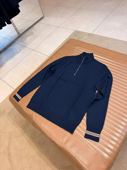Burberry Wool Half-Zip Sweater in Navy Blue