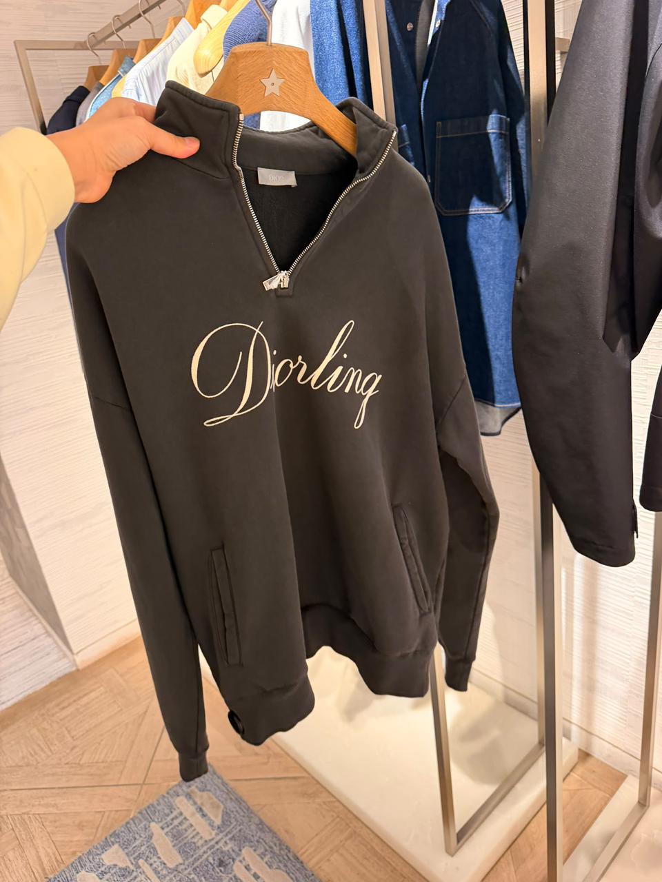 Dior Diorling Sweatshirt With Zip On The Collar In Gray